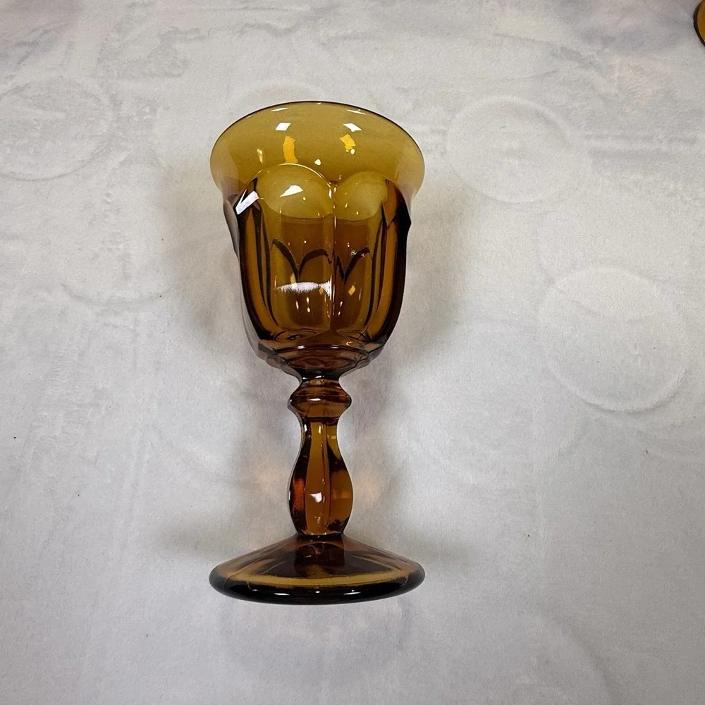 Imperial Lenox Amber Glass Goblets Set of 6 Vintage MCM Paneled Stemware